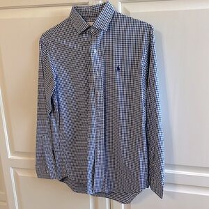 Ralph Lauren Button Up Dress Shirt Blue Gingham Plaid Size Med